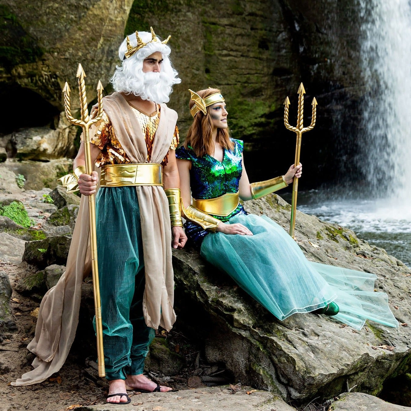 Neptune King Sea Siren Mermaid Queen Costume for Men and Women