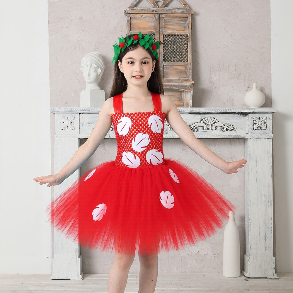 Mädchen Sommer Hawaiian Rotes Tutu Kleid mit Tropischem Farnblatt Stirnband Geburtstagsparty Geschenke