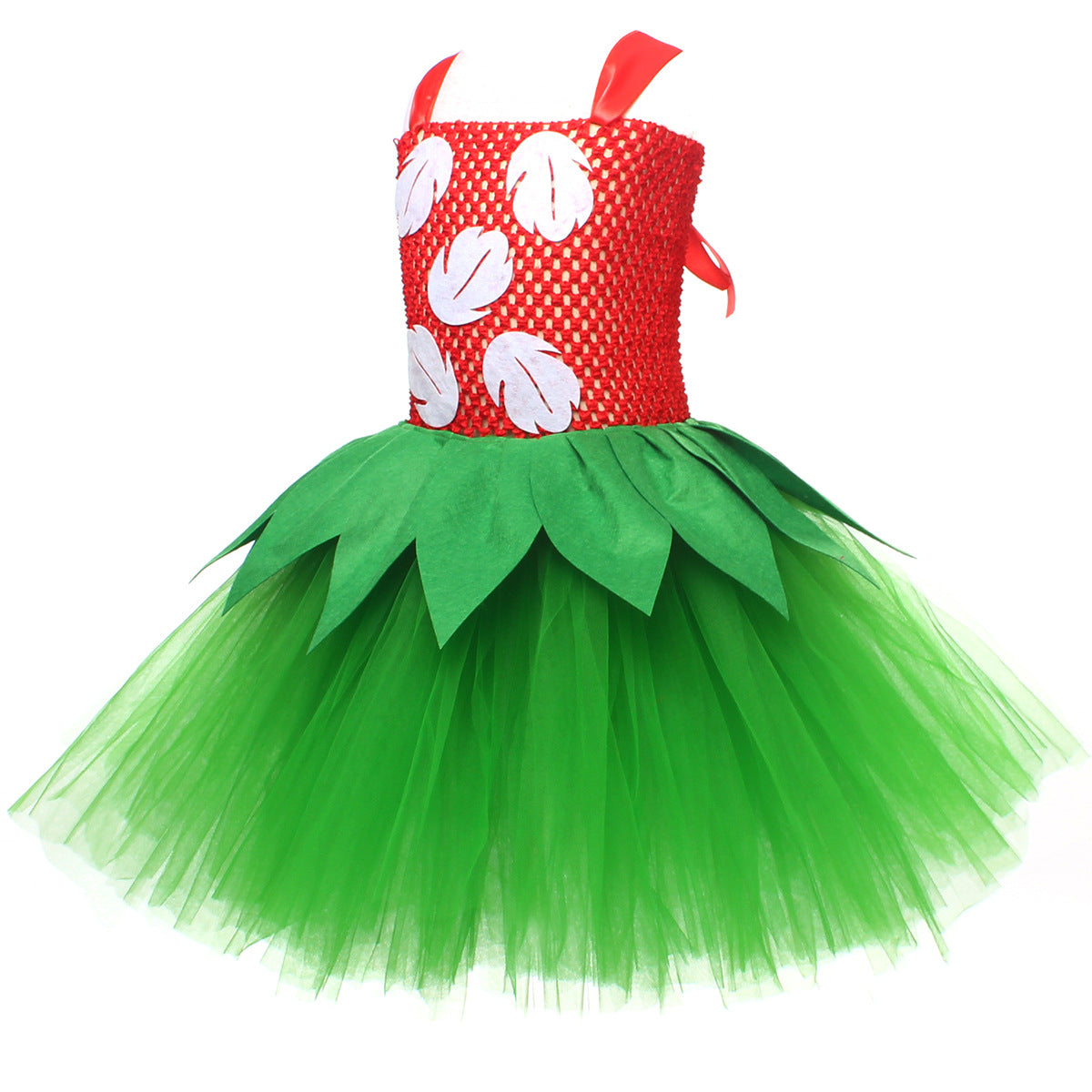 Girls Summer Hawaiian Red Green Tutu Dress with Tropical Fern Leaf Headband