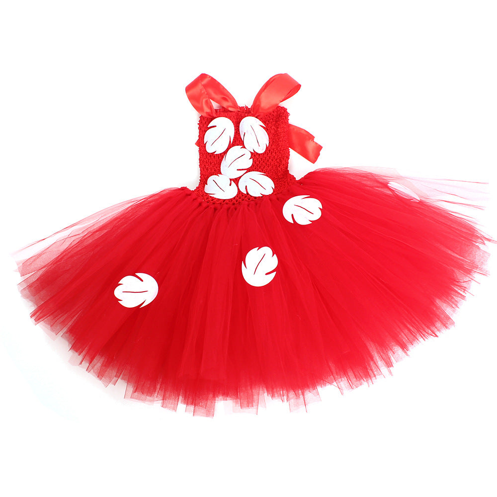 Mädchen Sommer Hawaiian Rotes Tutu Kleid mit Tropischem Farnblatt Stirnband Geburtstagsparty Geschenke