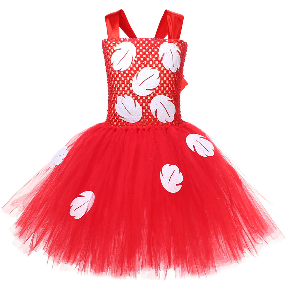Mädchen Sommer Hawaiian Rotes Tutu Kleid mit Tropischem Farnblatt Stirnband Geburtstagsparty Geschenke