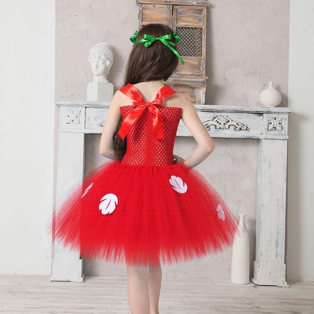 Mädchen Sommer Hawaiian Rotes Tutu Kleid mit Tropischem Farnblatt Stirnband Geburtstagsparty Geschenke