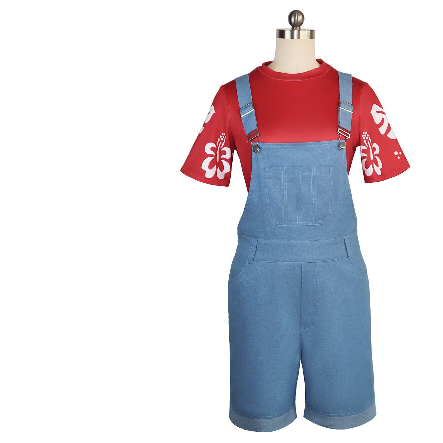 Girls Lilo Pelekai Costume Leaf Print T-Shirt and Overall Shorts Outfit Set