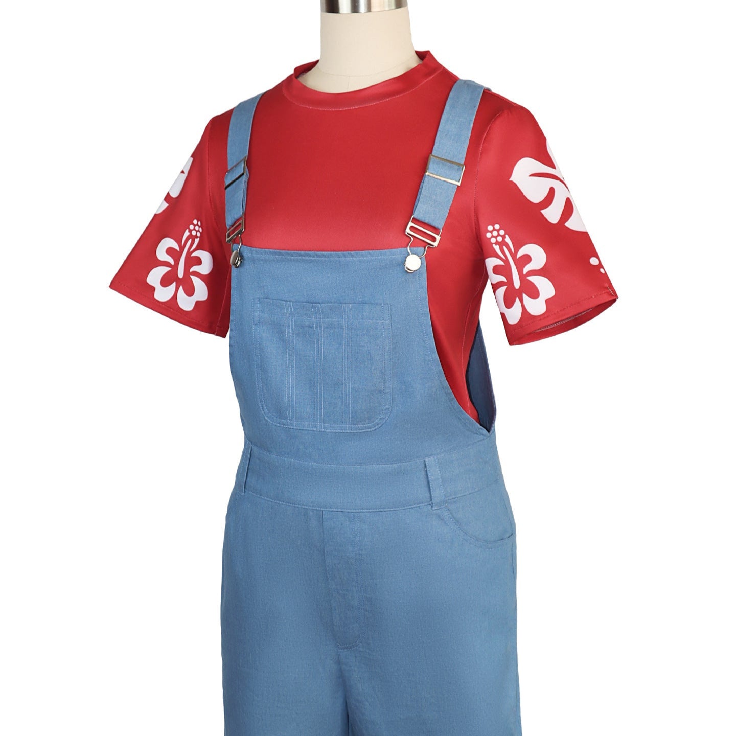 Girls Lilo Pelekai Costume Leaf Print T-Shirt and Overall Shorts Outfit Set