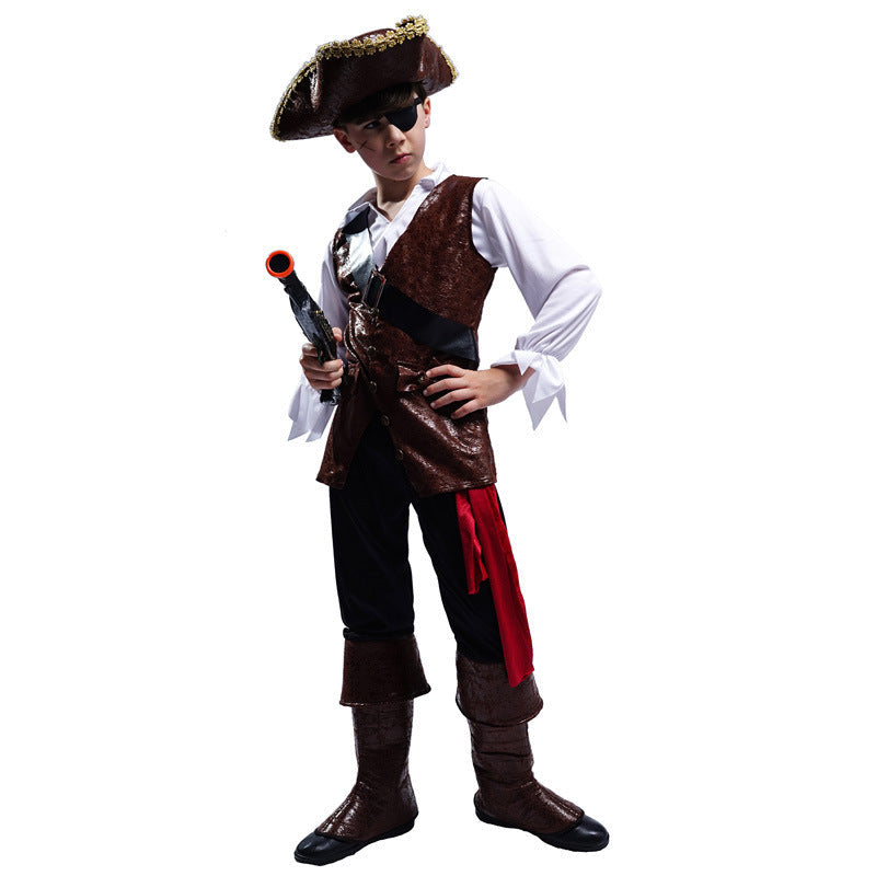 Boys Pirate Captain Costume Suit for Kids Stage Performance Carnival Theme Party Cosplay Dress Up