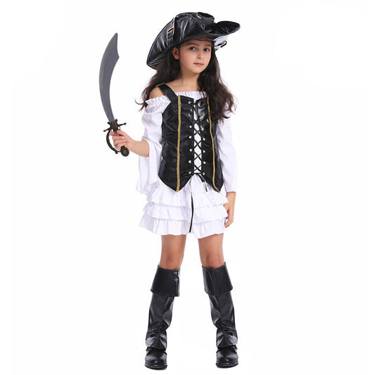 Girls Pirate Cosplay Costume Set with Hat and Dress for Halloween Dress Party