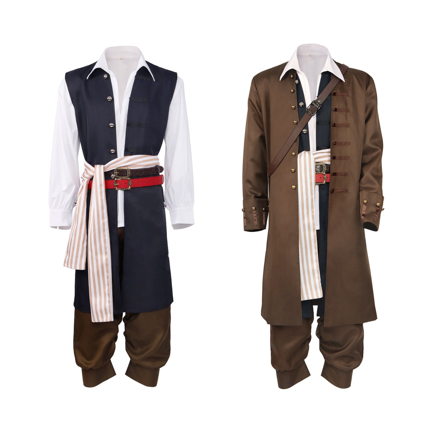 Mens Pirates Cosplay Costume Pirate Jack Outfit Coat with Belt Cosplay Props Halloween