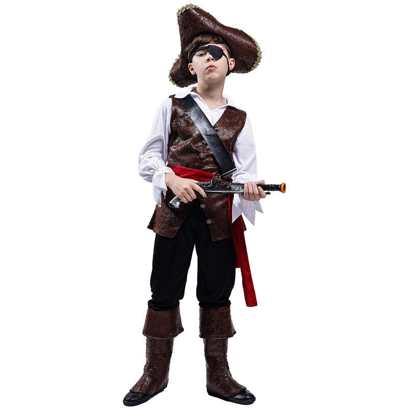 Boys Pirate Captain Costume Suit for Kids Stage Performance Carnival Theme Party Cosplay Dress Up