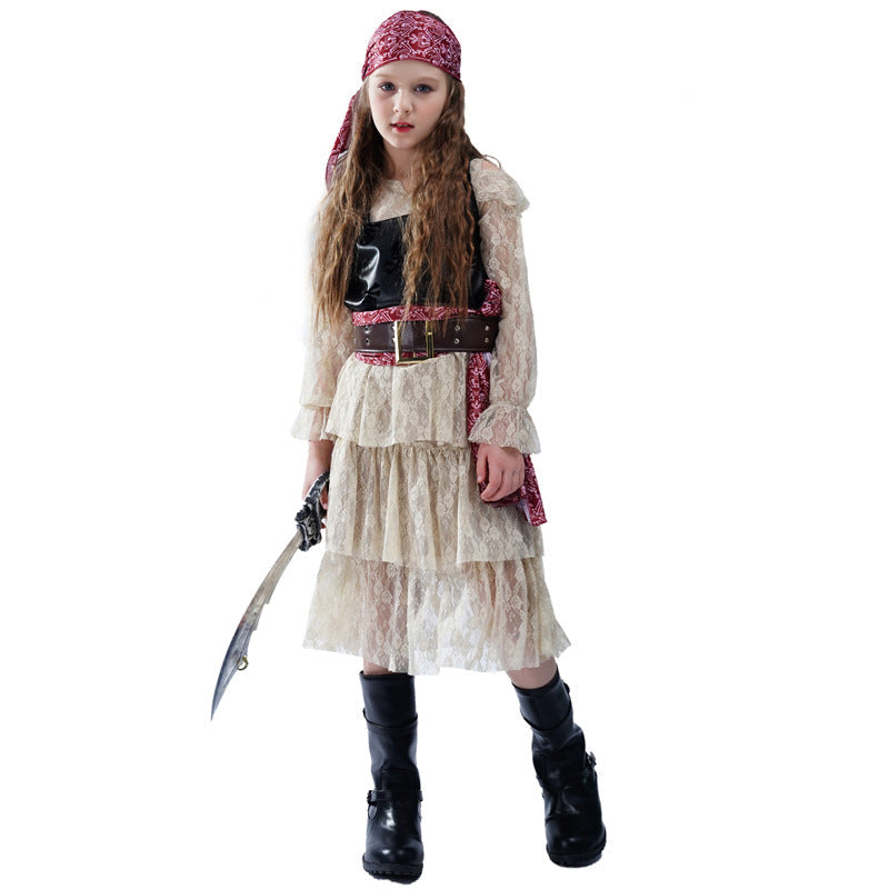 Girls Posh Pirate Costume Cavalier Buccaneer Princess Party Dress