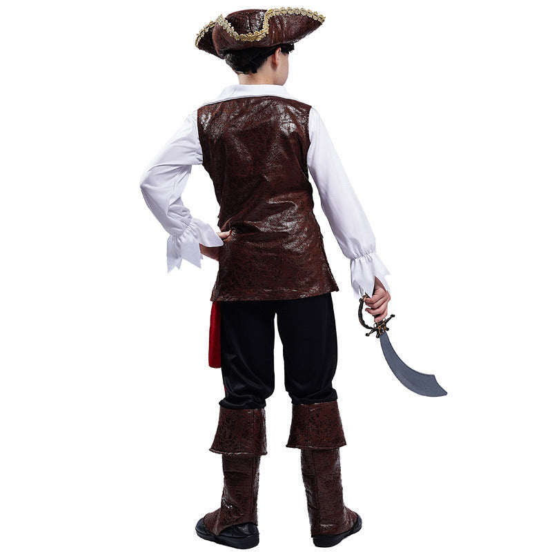 Boys Pirate Captain Costume Suit for Kids Stage Performance Carnival Theme Party Cosplay Dress Up