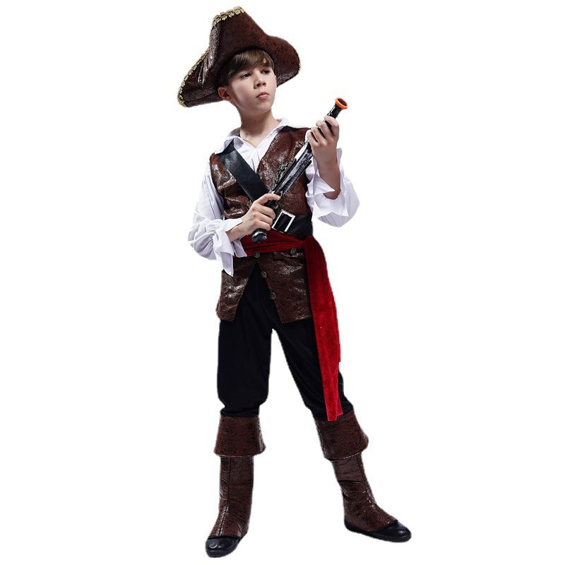 Boys Pirate Captain Costume Suit for Kids Stage Performance Carnival Theme Party Cosplay Dress Up