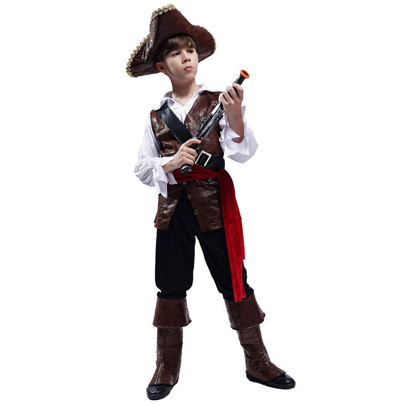 Boys Pirate Captain Costume Suit for Kids Stage Performance Carnival Theme Party Cosplay Dress Up