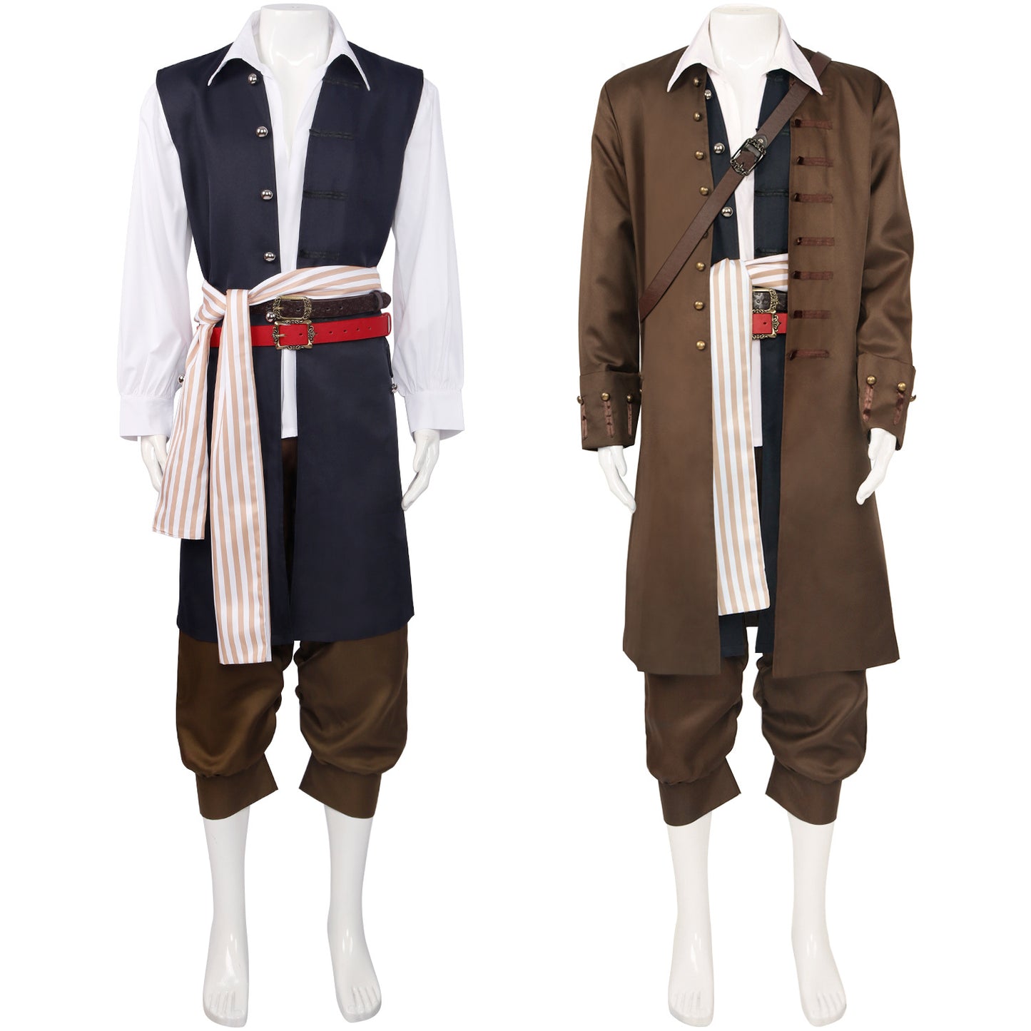 Mens Pirates Cosplay Costume Pirate Jack Outfit Coat with Belt Cosplay Props Halloween