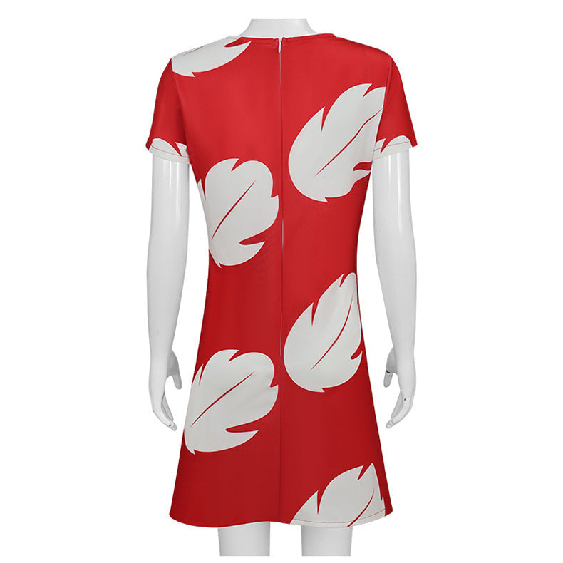 Girls Red Princess Leaf Lilo Dress Short Sleeve Hawaiian Costume for Girls Birthday Outfit Halloween Party Wear