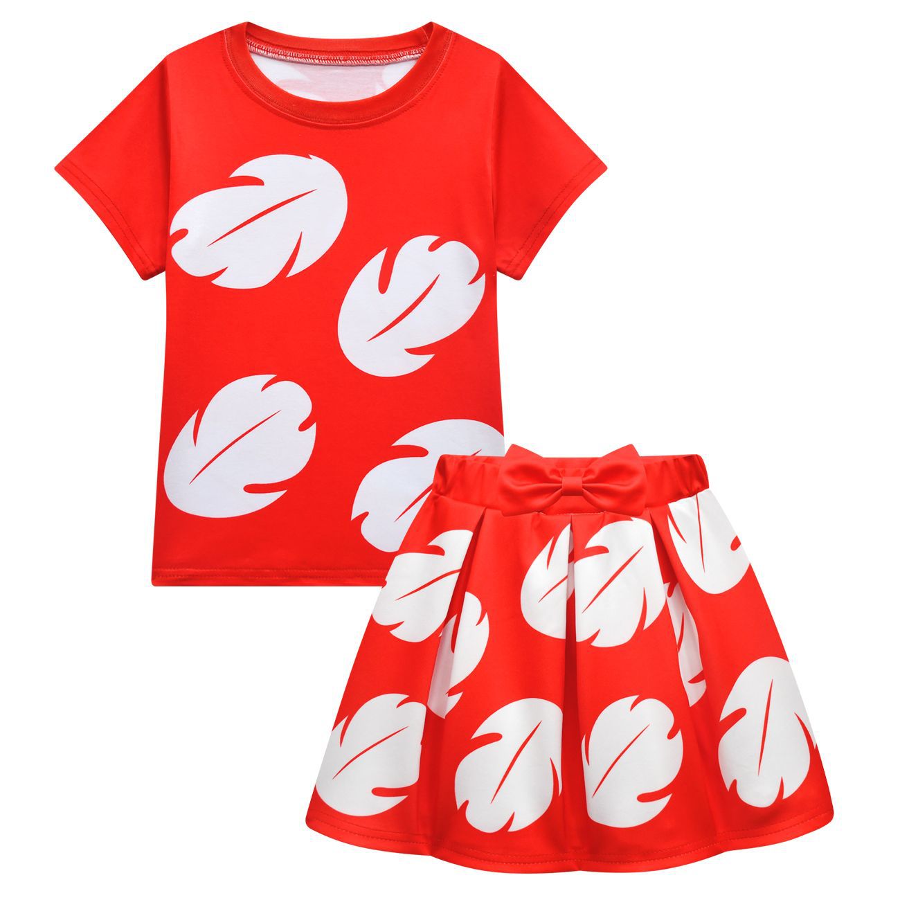 Lilo Pelekai Kostüm für Mädchen, Red Leaf Hawaii-T-Shirt und Rock mit Tasche