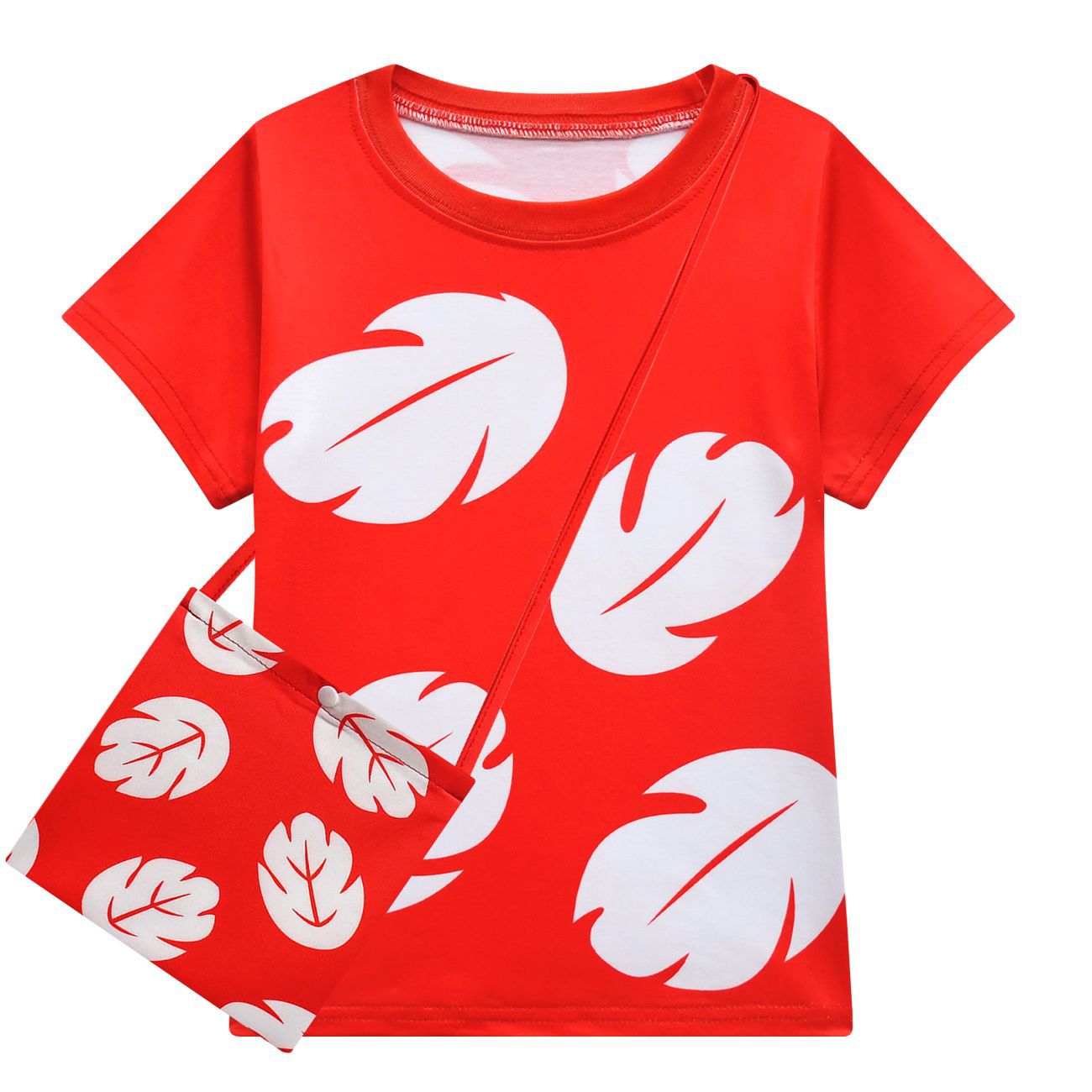 Lilo Pelekai Kostüm für Mädchen, Red Leaf Hawaii-T-Shirt und Rock mit Tasche