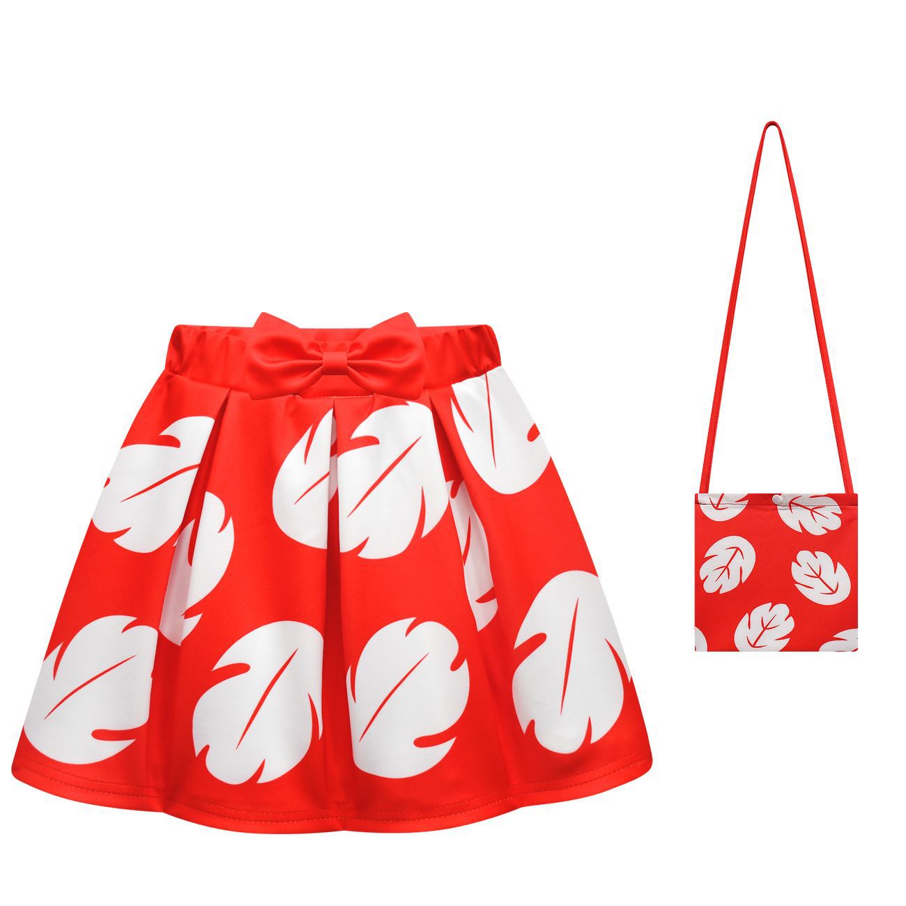 Lilo Pelekai Costume for Girls Red Leaf Hawaiian T-Shirt and Skirt with Bag