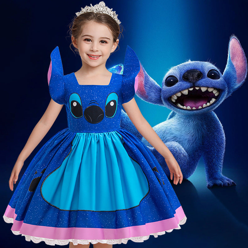 Girls Stitch Cosplay Dress Toddler Summer Princess Blue Dress