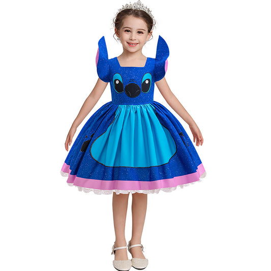 Girls Stitch Cosplay Dress Toddler Summer Princess Blue Dress