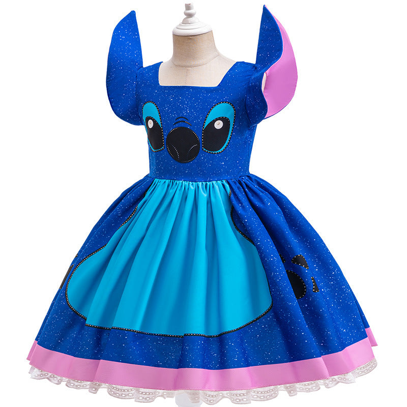 Girls Stitch Cosplay Dress Toddler Summer Princess Blue Dress