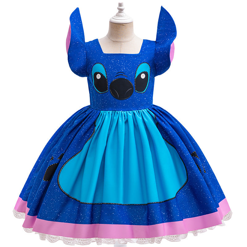 Girls Stitch Cosplay Dress Toddler Summer Princess Blue Dress