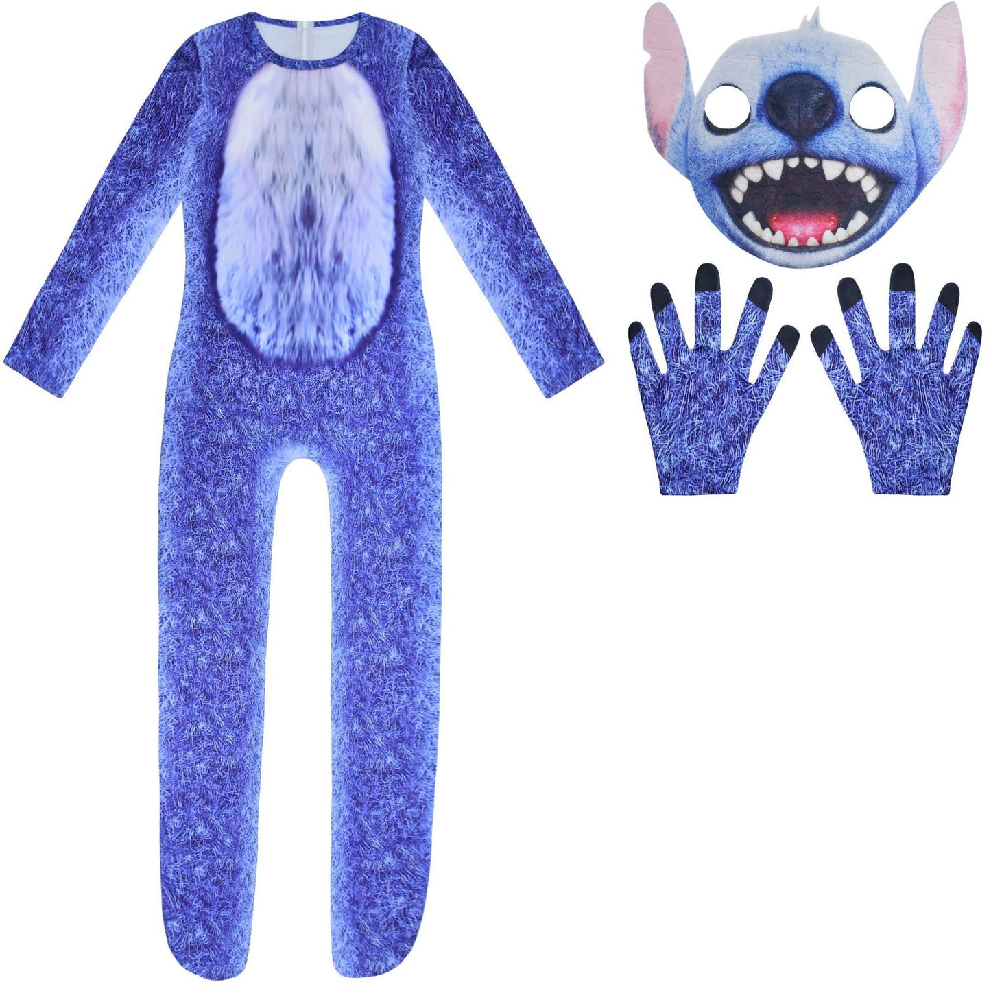Kids Stitch Cosplay Costume Jumpsuit Mask with Gloves Outfit Party Fancy Dress Up