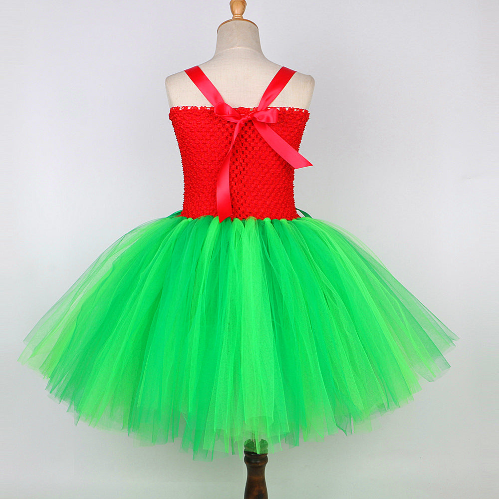 Girls Summer Hawaiian Red Green Tutu Dress with Tropical Fern Leaf Headband Birthday Party Gifts