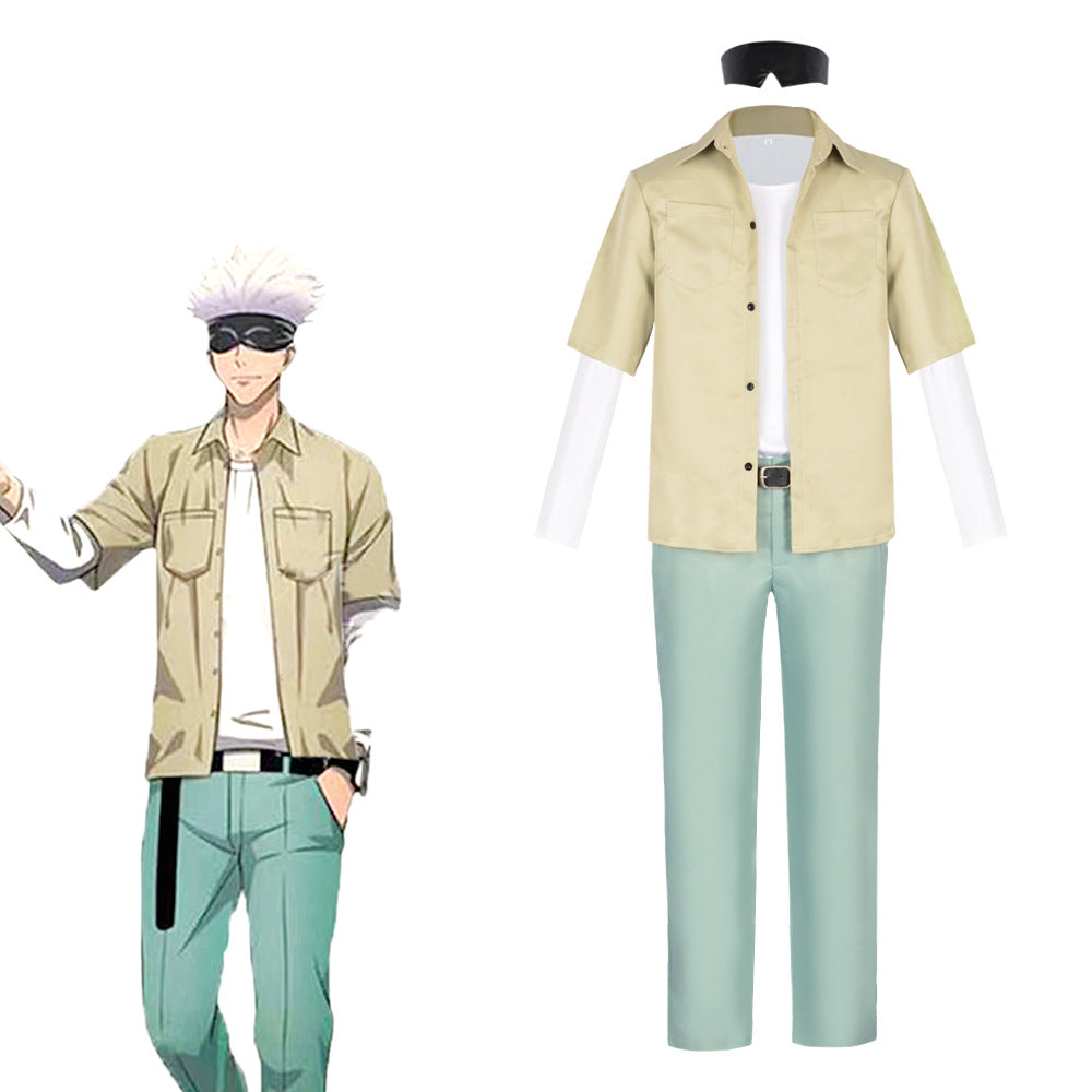 Mens JJK Satoru Gojo Cosplay Costume Casual Suit with Blindfold