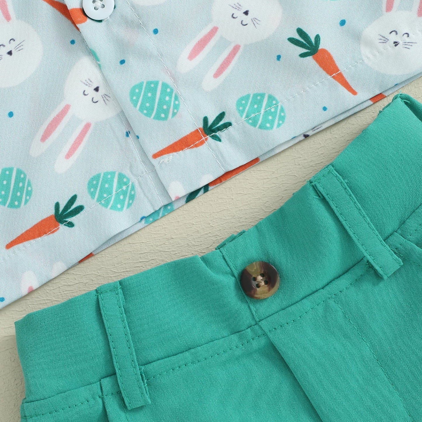 Kleinkind Baby Junge Ostern Outfit Hase Kurzarm Button Down Hemd Top Solide Shorts Sommer Kleidung Set