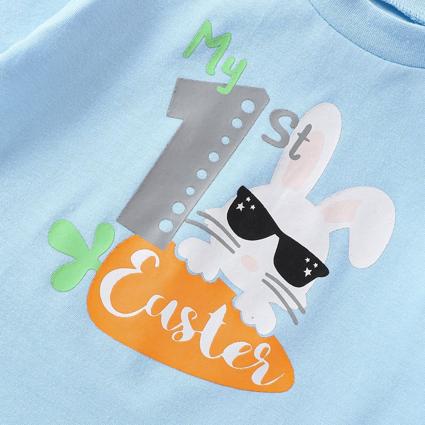 Osterkleidung für Babys Jungen – 2-teiliges T-Shirt- und Shorts-Set mit Hasen-Print (12M-4T)