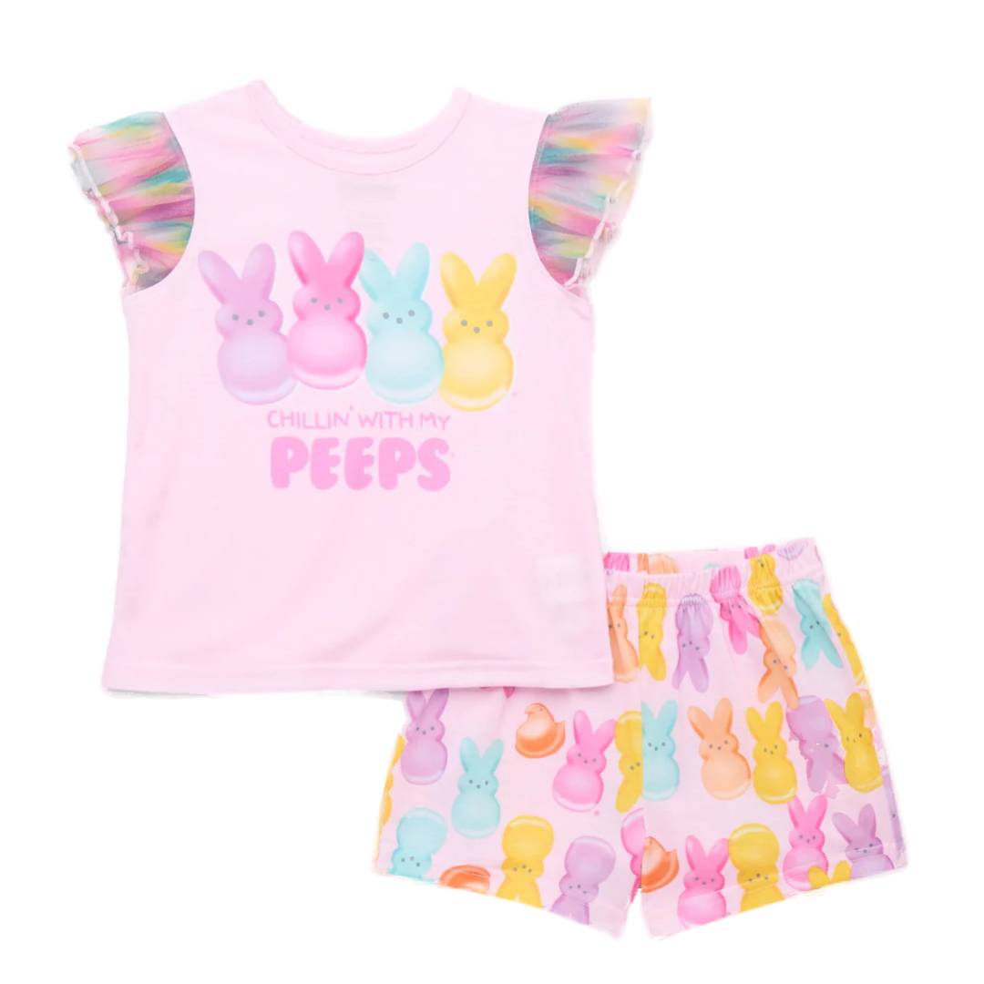 Pyjama-Set aus Baumwolle mit Rüschenärmeln, Oberteil und Shorts für Mädchen, Größen 4–12