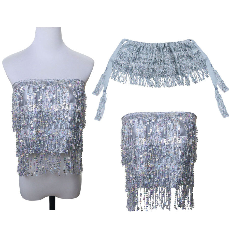 Musikfestival Fransen Pailletten Sexy Bauchnabel Damen Tops Kostüm