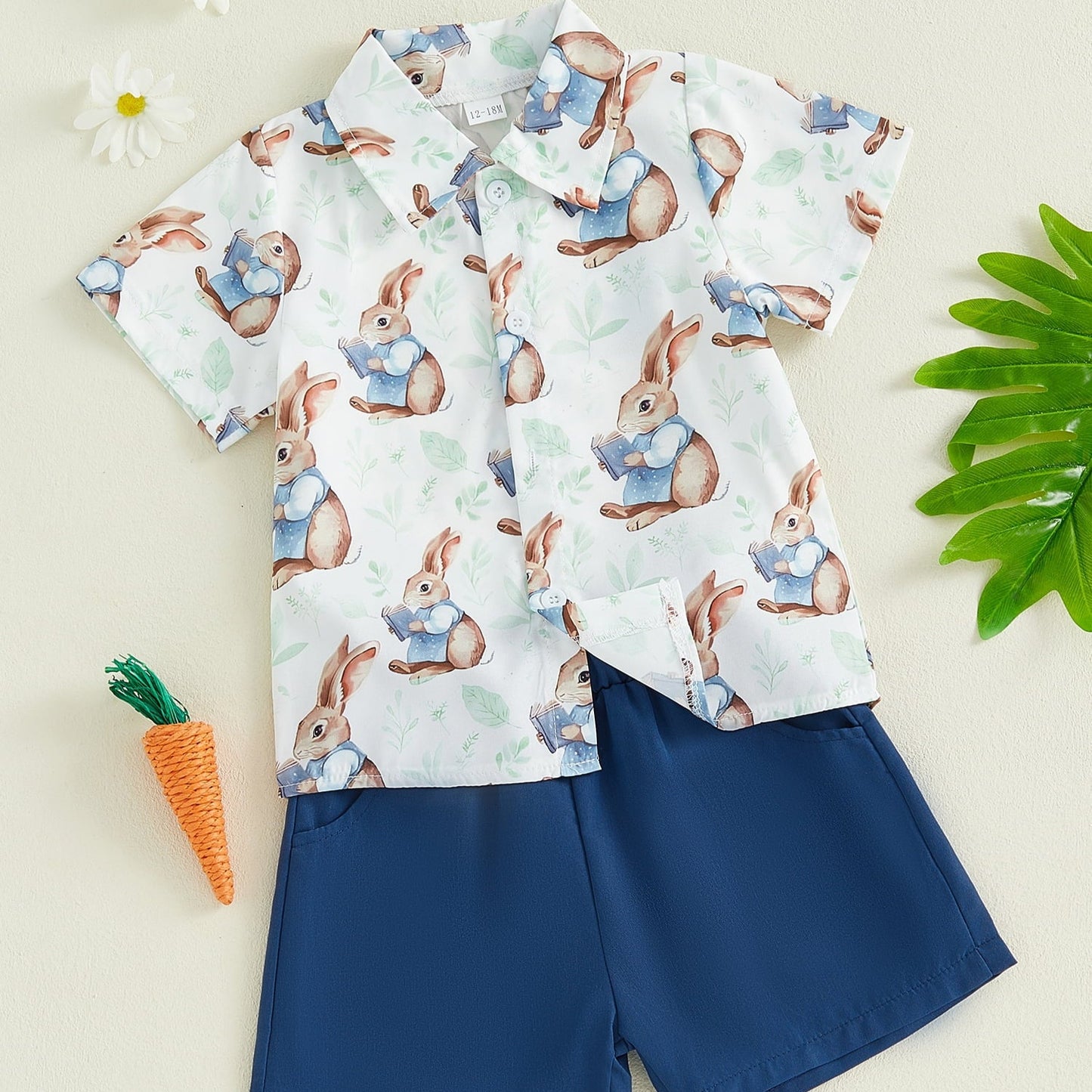 Kleinkinder-Osteroutfit – Hasen- und Karotten-Reversshirt für Jungen