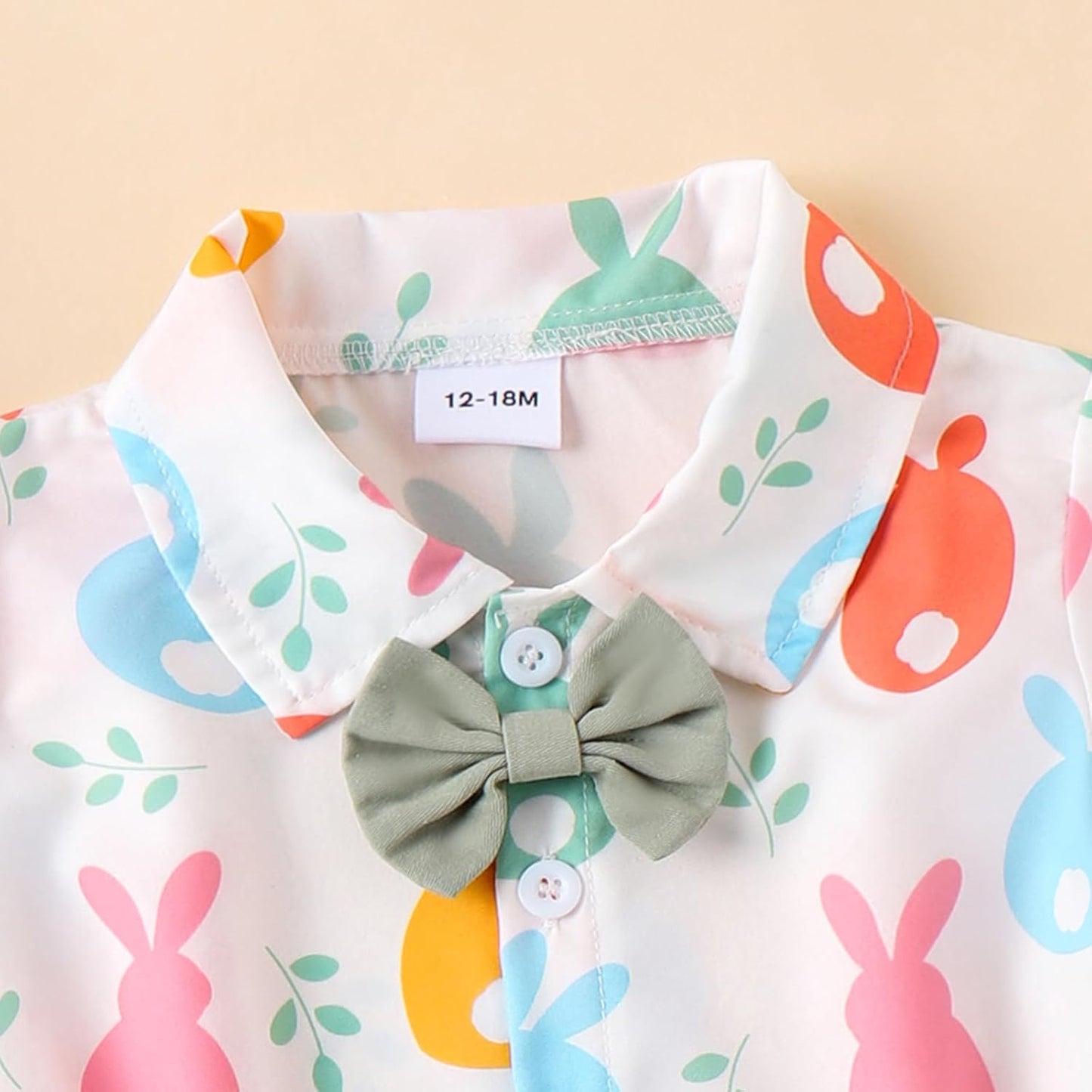 Boys Easter Shorts Sets Short Sleeve Lapel Bunny Print Tops and Solid Color Shorts Sets
