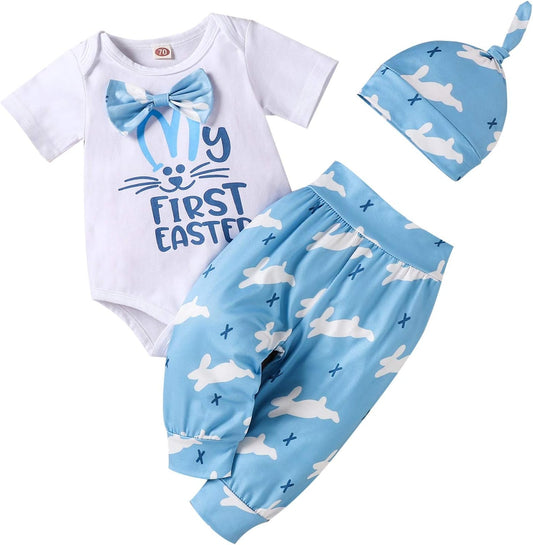 Osteroutfit für Babys Jungen – Mein erster Oster-Strampler + Hose + Mütze