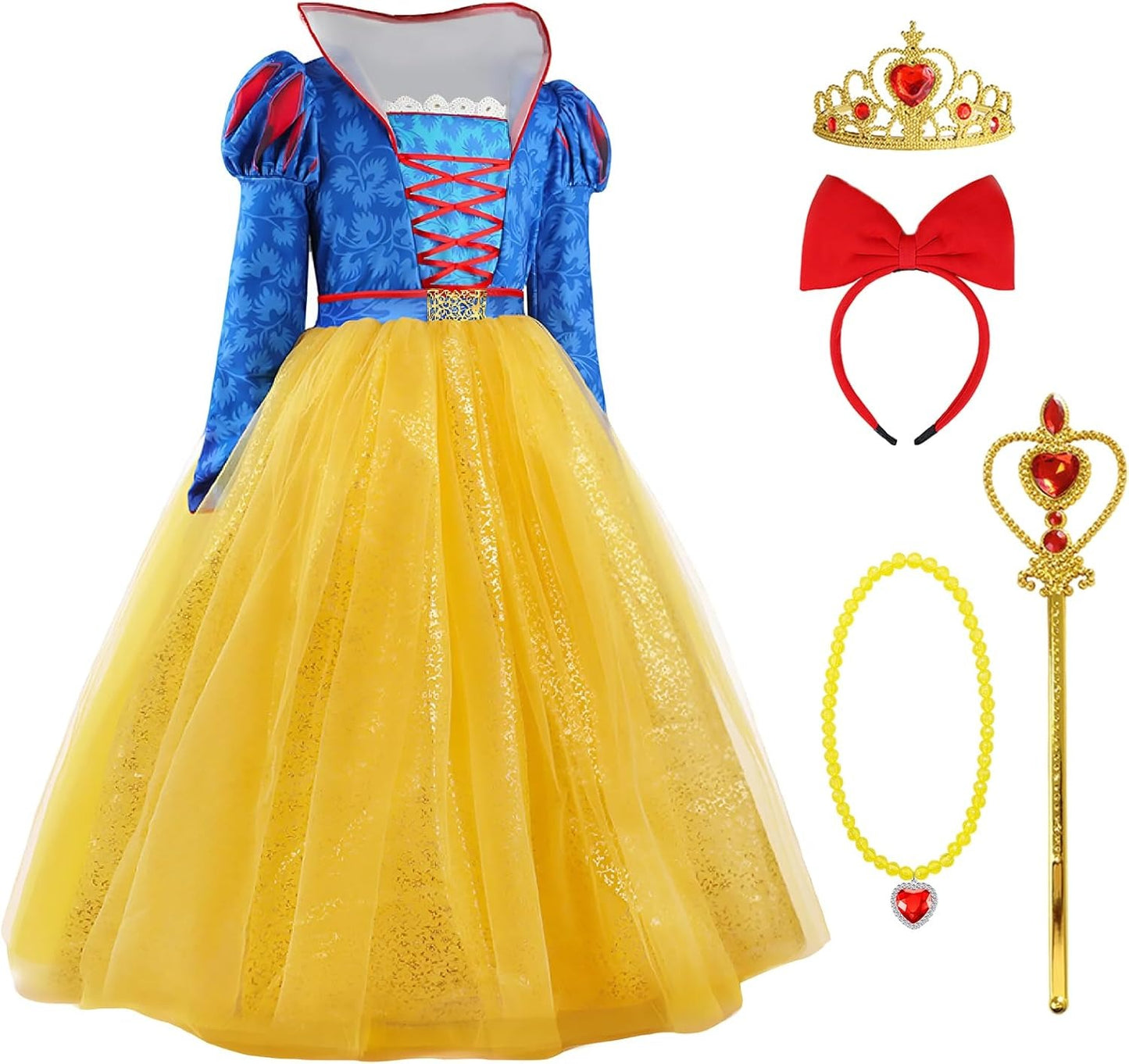 Kinder Prinzessinnenkleid Puff Langarm Ballkleid Kleid mit Krone für Cosplay