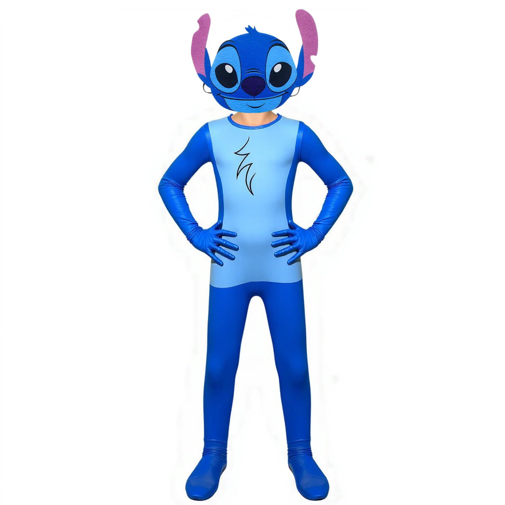 Kids Anime Stitch Jumpsuit with Mask Set Outfit Children Role Play Halloween Cosplay Costume