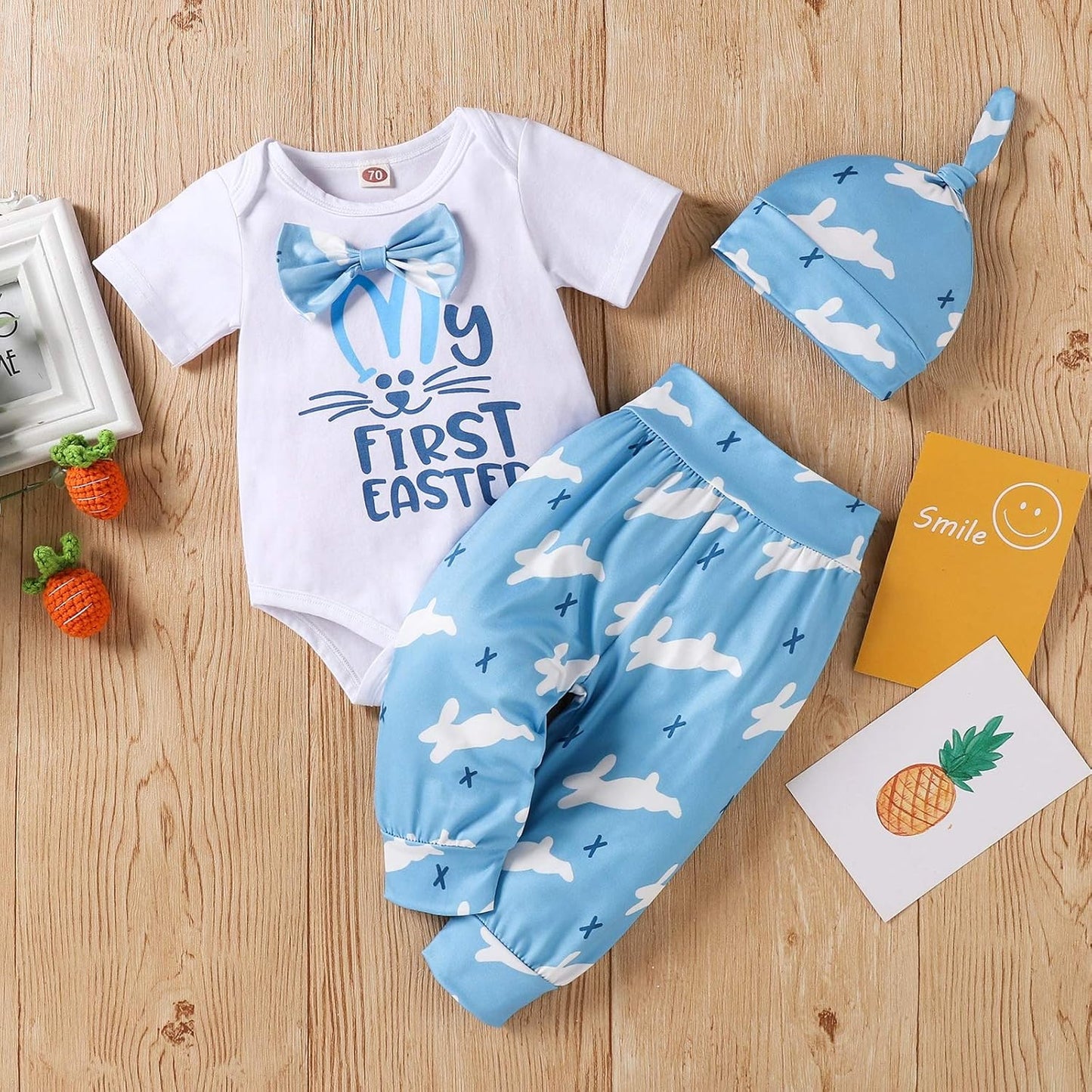 Osteroutfit für Babys Jungen – Mein erster Oster-Strampler + Hose + Mütze
