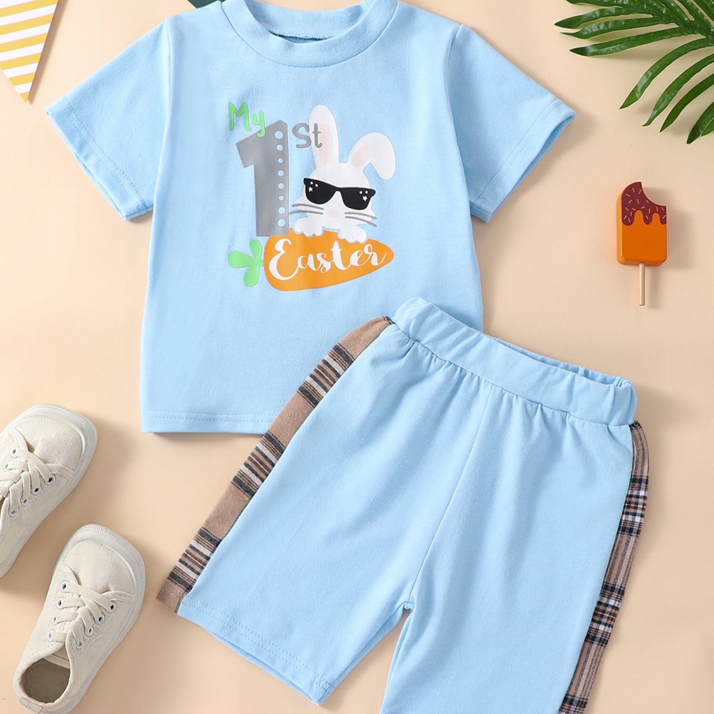 Osterkleidung für Babys Jungen – 2-teiliges T-Shirt- und Shorts-Set mit Hasen-Print (12M-4T)