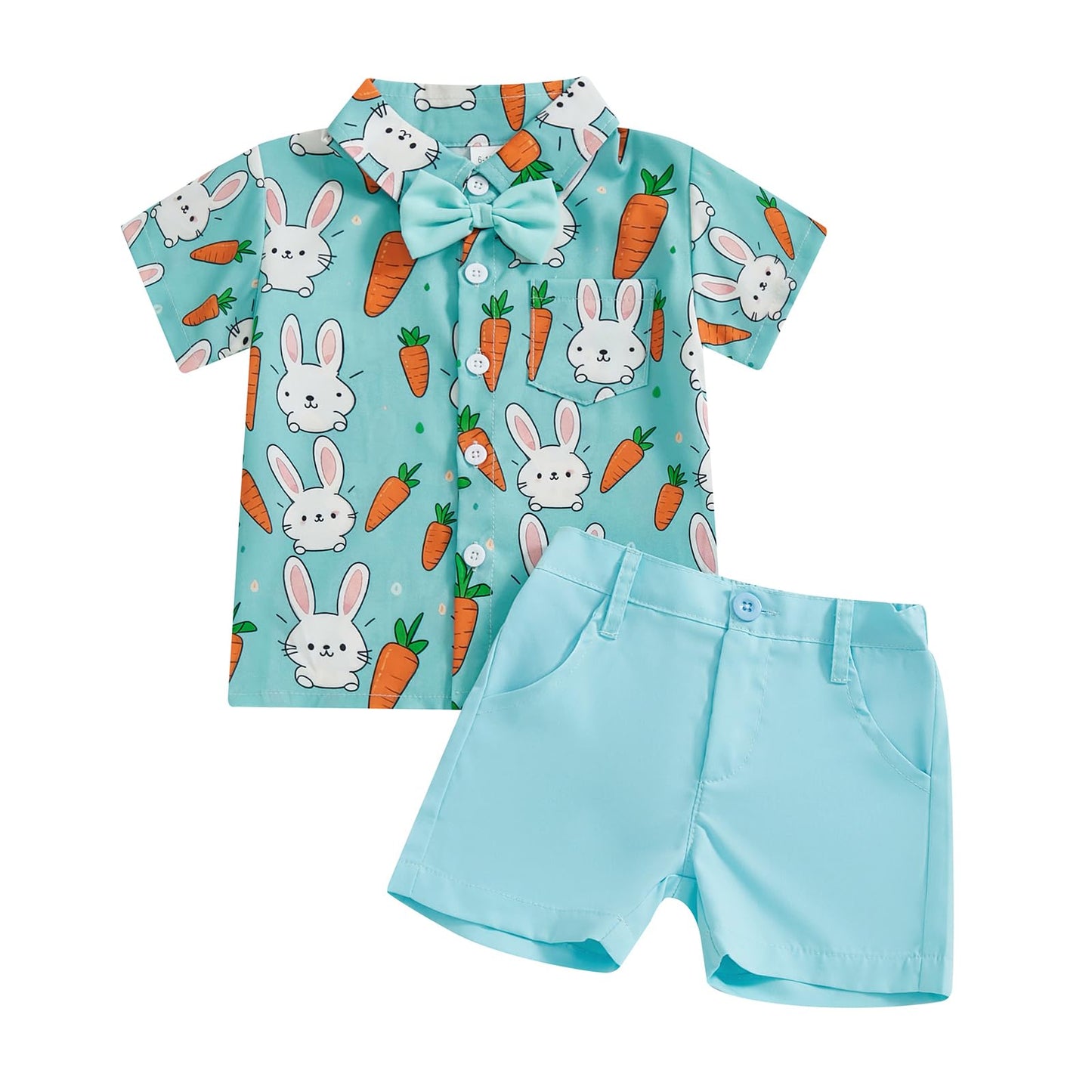 Baby Junge Ostern Outfit Bunny Print Kurzarm Button-up Fliege Hemd Shorts Set Kleinkind Junge Sommer Kleidung