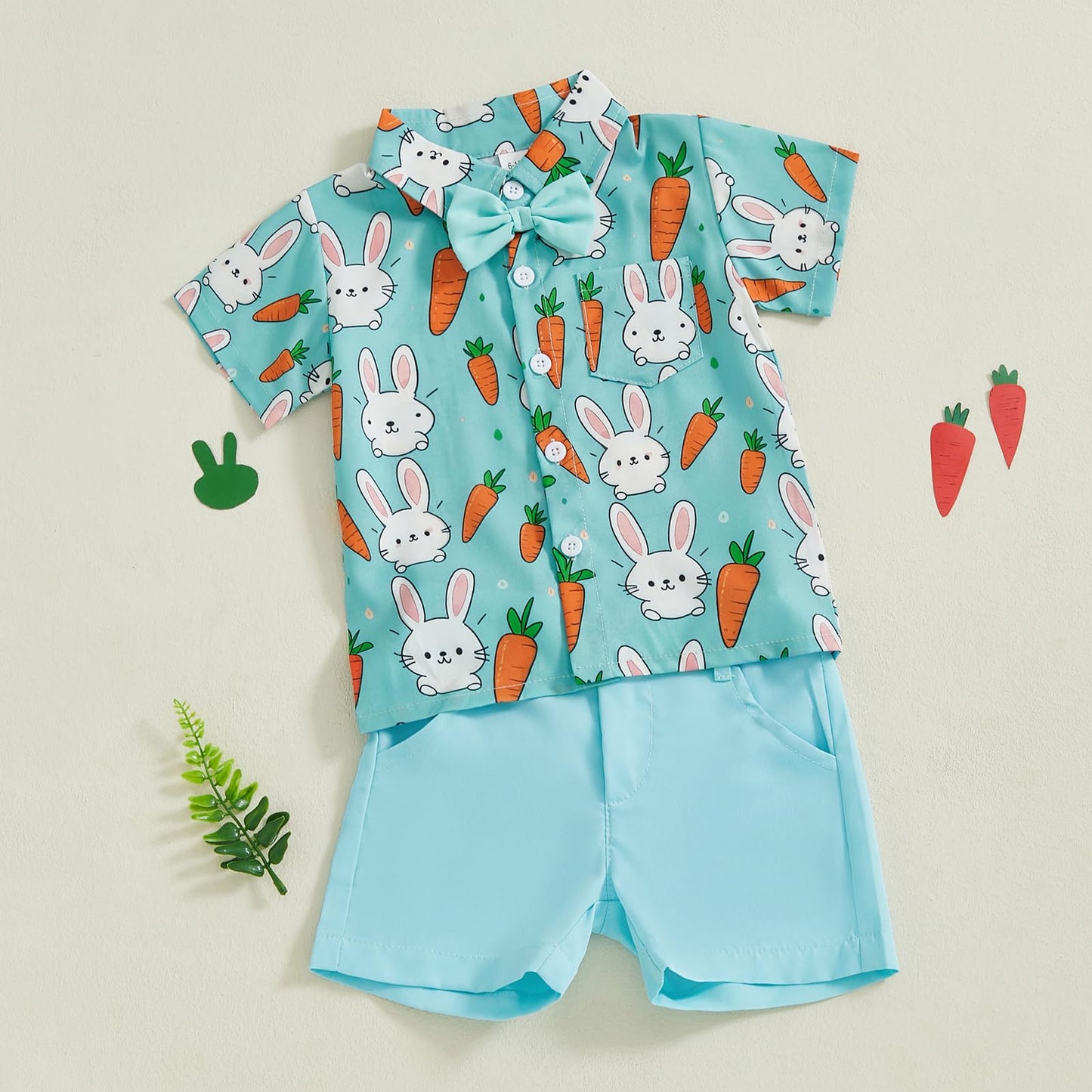 Baby Junge Ostern Outfit Bunny Print Kurzarm Button-up Fliege Hemd Shorts Set Kleinkind Junge Sommer Kleidung