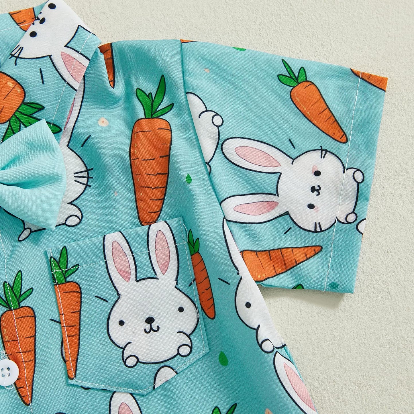 Baby Junge Ostern Outfit Bunny Print Kurzarm Button-up Fliege Hemd Shorts Set Kleinkind Junge Sommer Kleidung