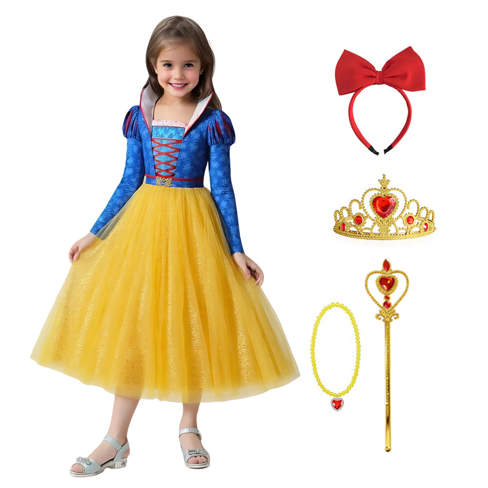 Kinder Prinzessinnenkleid Puff Langarm Ballkleid Kleid mit Krone für Cosplay