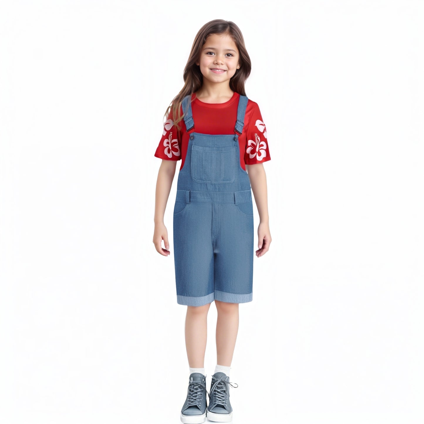 Girls Lilo Pelekai Costume Leaf Print T-Shirt and Overall Shorts Outfit Set