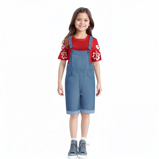 Girls Lilo Pelekai Costume Leaf Print T-Shirt and Overall Shorts Outfit Set