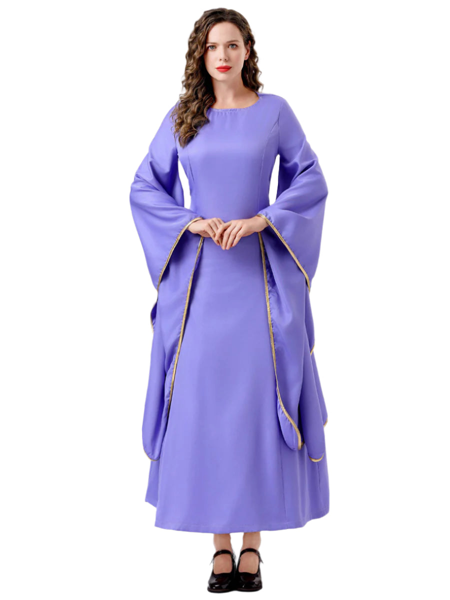 Women Queen Costume Purple Dress with Black Cape and Crown Full Set for Themed Party