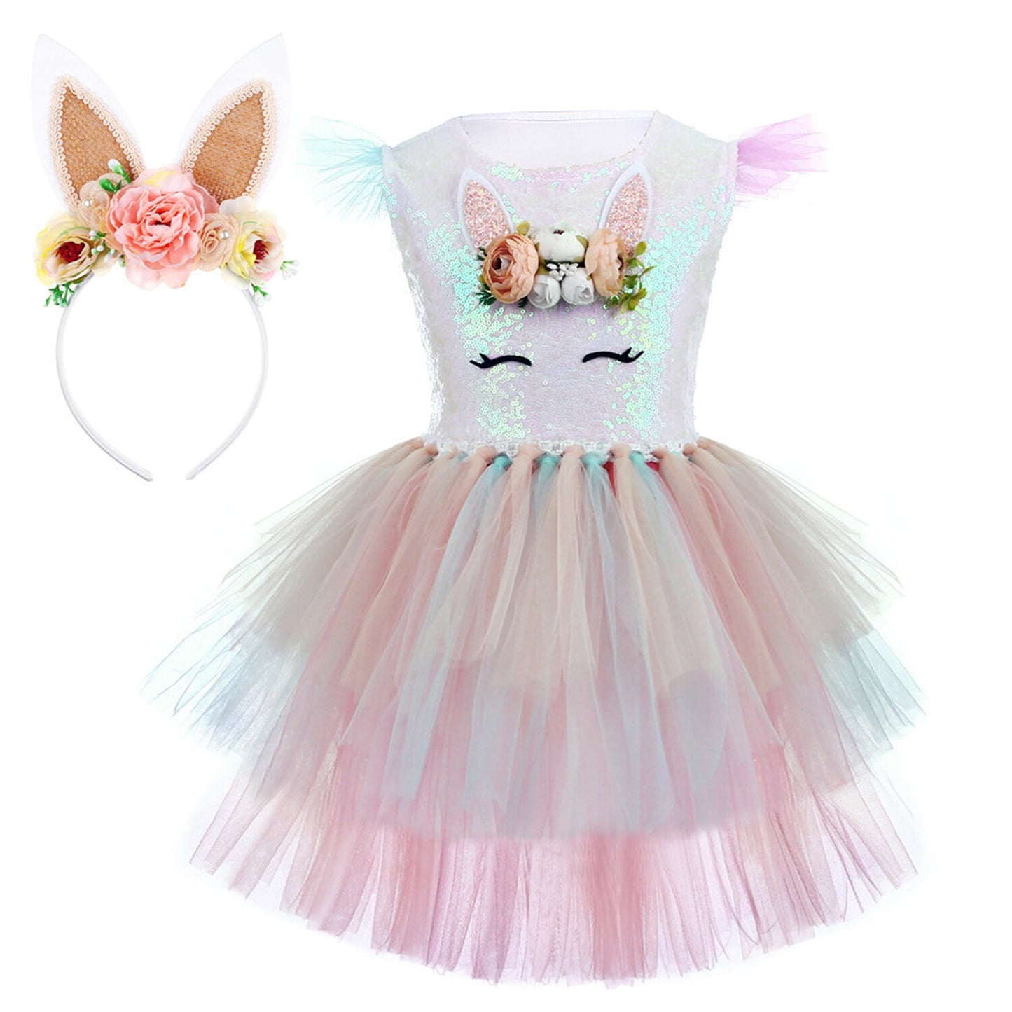 Osterhasenkostüm für Mädchen – Tüllkleid mit Hasenohren-Stirnband