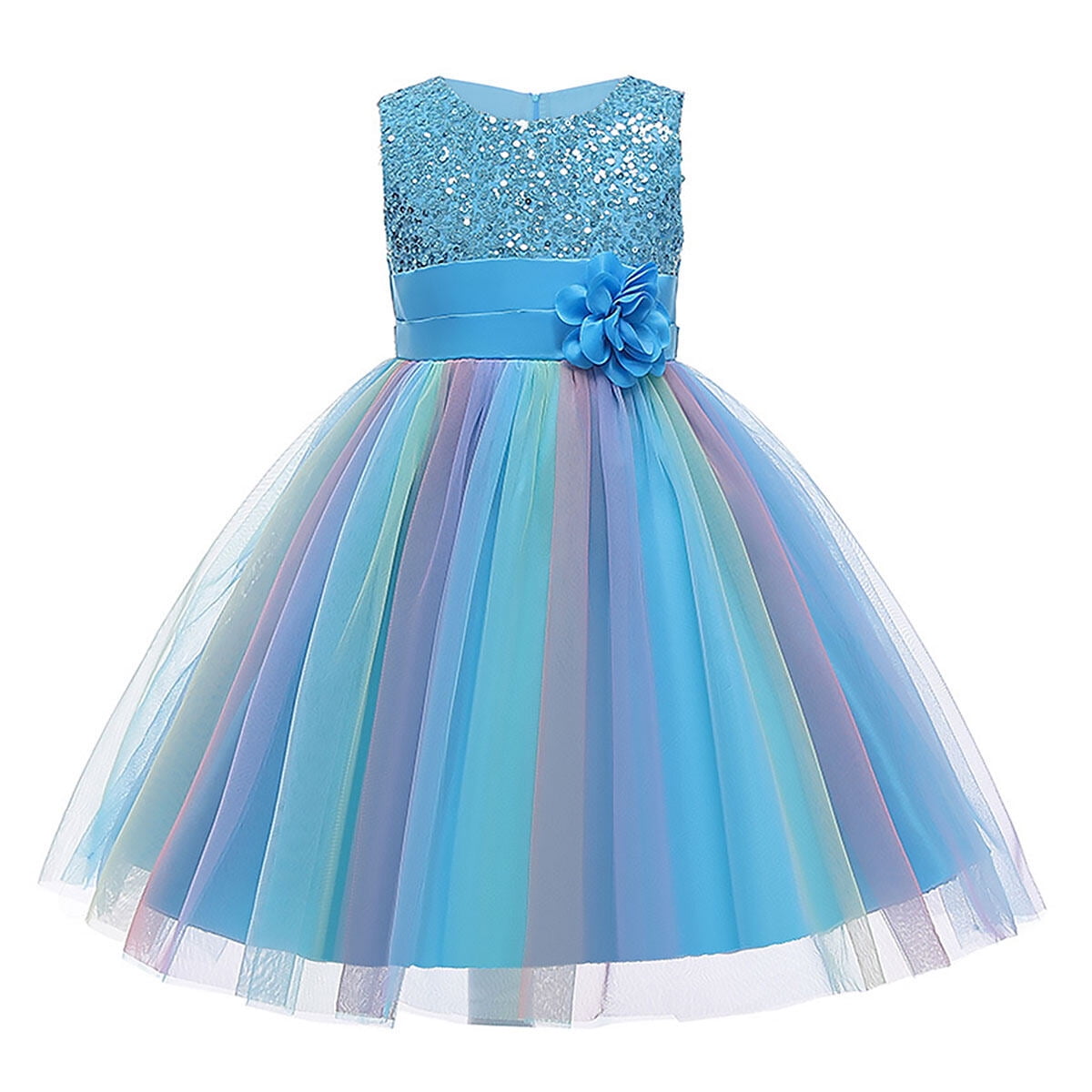 Paillettenkleid für Blumenmädchen zum Ostern – Regenbogen-Tutu-Prinzessinnen-Geburtstagsparty und Festzugskleid für Mädchen im Alter von 3–9 Jahren