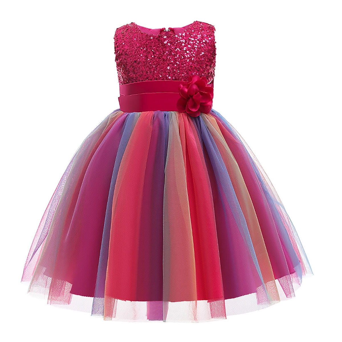 Paillettenkleid für Blumenmädchen zum Ostern – Regenbogen-Tutu-Prinzessinnen-Geburtstagsparty und Festzugskleid für Mädchen im Alter von 3–9 Jahren