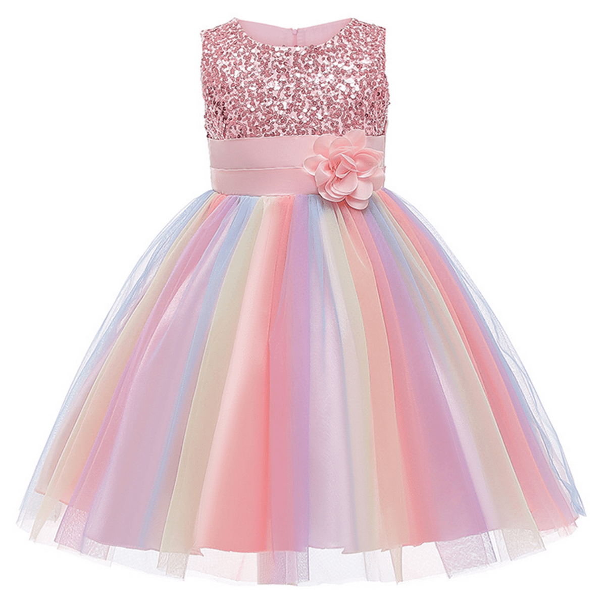 Paillettenkleid für Blumenmädchen zum Ostern – Regenbogen-Tutu-Prinzessinnen-Geburtstagsparty und Festzugskleid für Mädchen im Alter von 3–9 Jahren